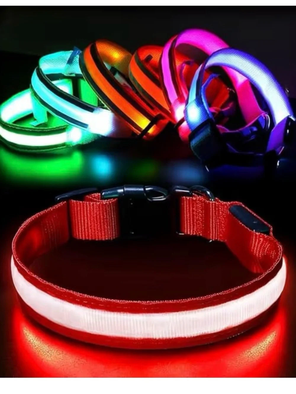 LED Dog Collar Light Up USB Rechargeable Glowing Pet Safety Night Small Red S